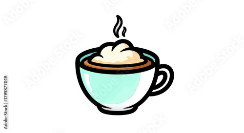 A delightful cup of coffee with creamy foam and steam rising gently.