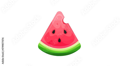 A juicy slice of watermelon with a bite taken out of it.