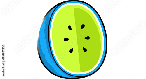 Abstract blue kiwi fruit cut in half vector graphic.
