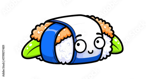 Adorable kawaii sushi character with a happy smiling face.