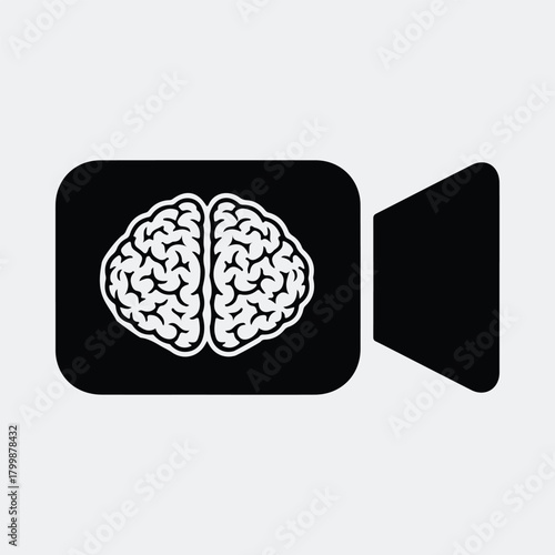 Silhouette brain inside video camera recorder concept vector illustration