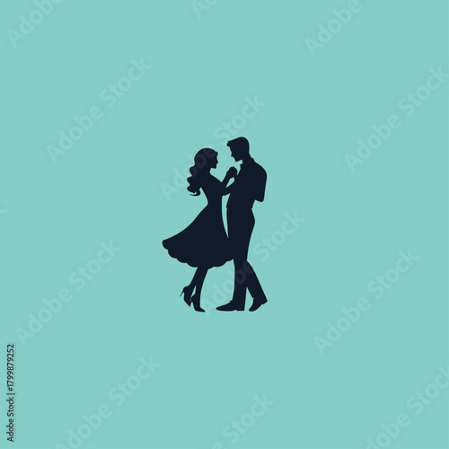 Dancing couple silhouette logo Icon flat vector design