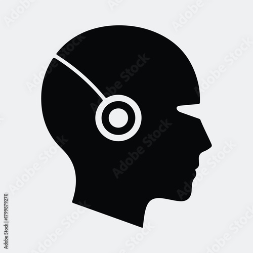 Silhouette cyborg head side view artificial intelligence vector illustration