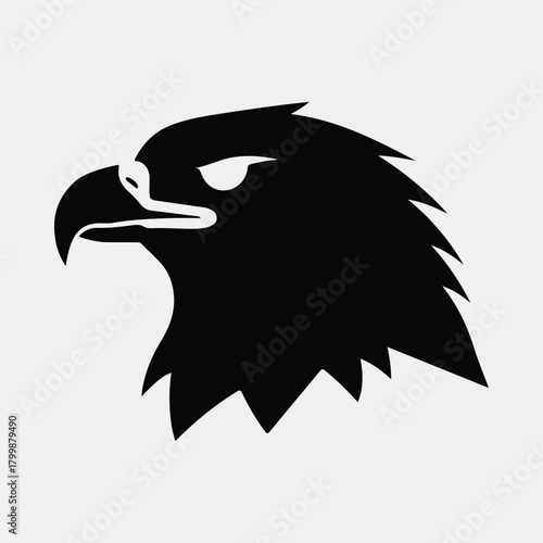 Silhouette eagle head strong bird falcon logo vector illustration