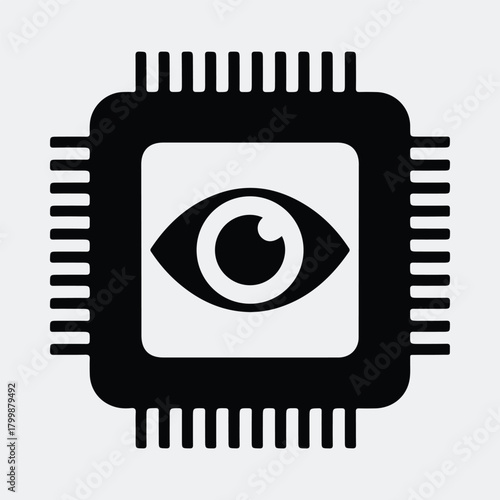 Silhouette eye inside chip cyber security artificial intelligence vector illustration