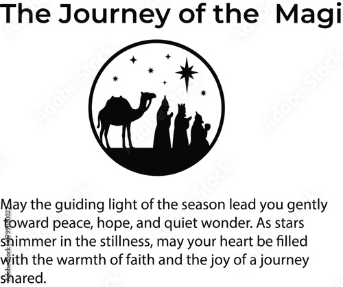 Journey of the Magi silhouette with camel and star in circular composition symbolizing spiritual Christmas season