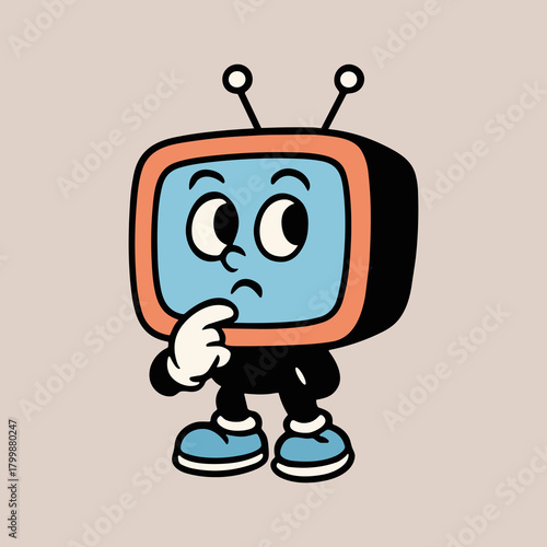 Cartoon mascot television ponders deeply