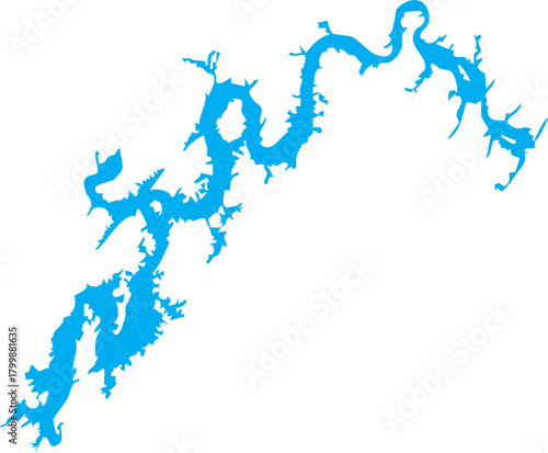 Watts Bar Lake Reservoir in Tennessee Map Shape Vector