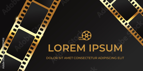 Luxury movie cinema template with golden film strips. Vector illustration