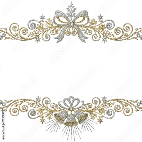 Elegant christmas frame with glitter isolated on transparent background for design