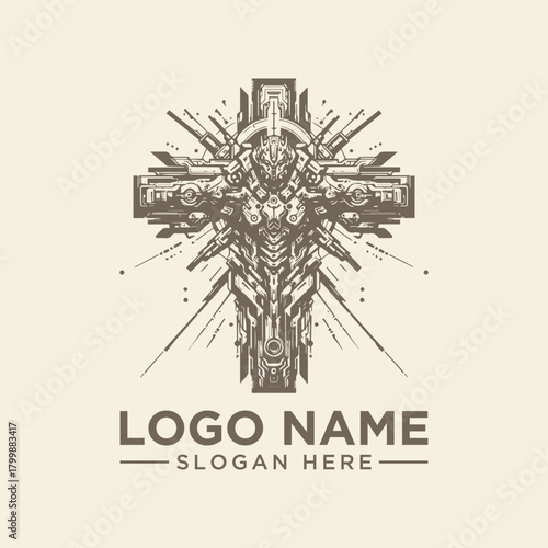 Mechanical Cross Intricate Religious Symbol logo vector