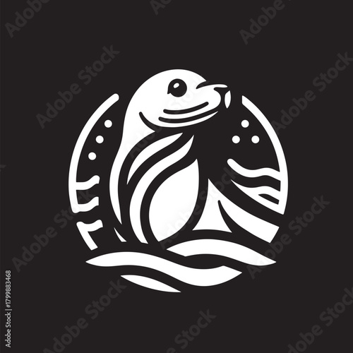 Sea lion logo. Vector illustration on black background. Design element
