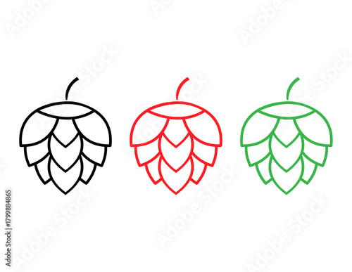 Set of Hop icon beer cone leaf sign,pub herb design, nature seed vector .