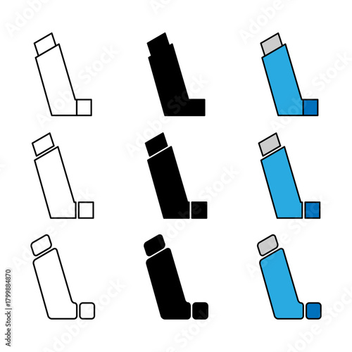 Set of Asthma inhaler design icon, medicine health care sign, vector illustration .