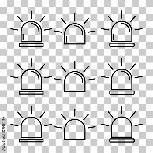 Set of Siren fire alarm sign, signal danger symbol, ambulance alert vector illustration .