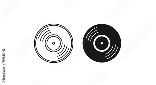 Two vinyl records, one outlined and one solid black, displayed side-by-side on a white background.