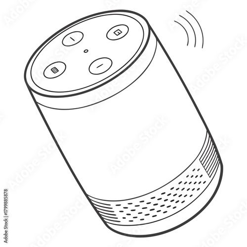 Smart speaker with voice assistant emitting sound isolated on