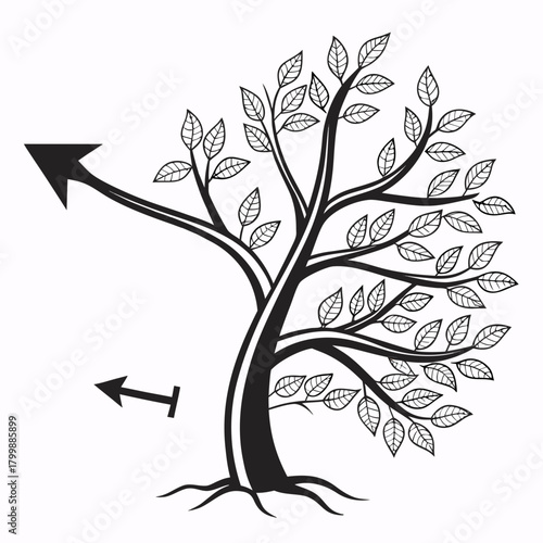 Tree with arrows indicating wind direction isolated on