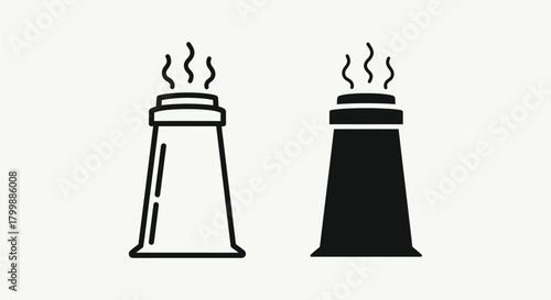 Factory Chimney Pollution Icon Set in Black and White
