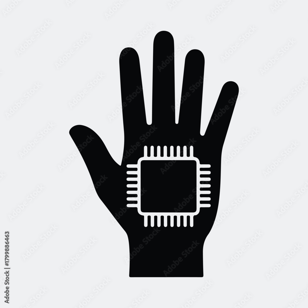 Obraz premium Silhouette hand with computer chip technology integration vector illustration
