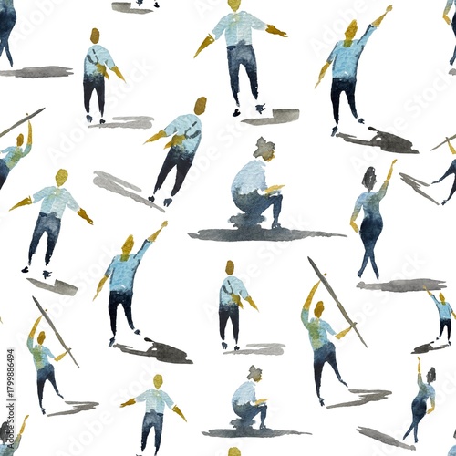Watercolor painting, person in motion, human emotions, pattern