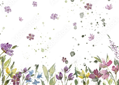 Watercolor painting of wildflowers, tenderness, spring