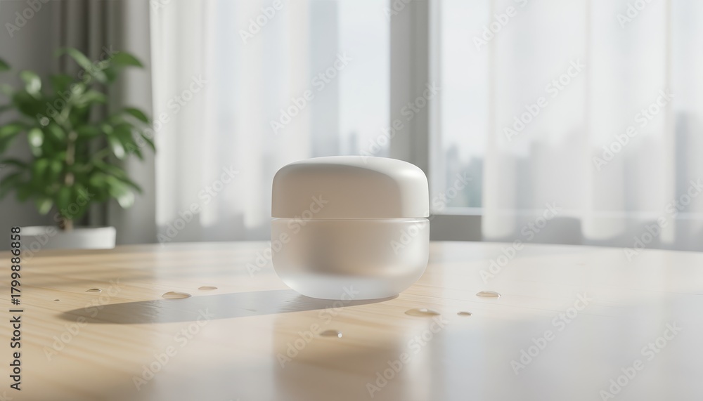 Obraz premium White cosmetic jar with lid on a bright clean table