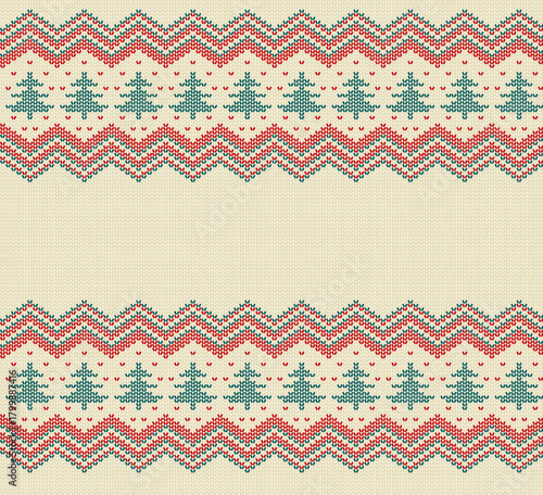 Christmas seamless pattern knitted sweater style background. Vector.