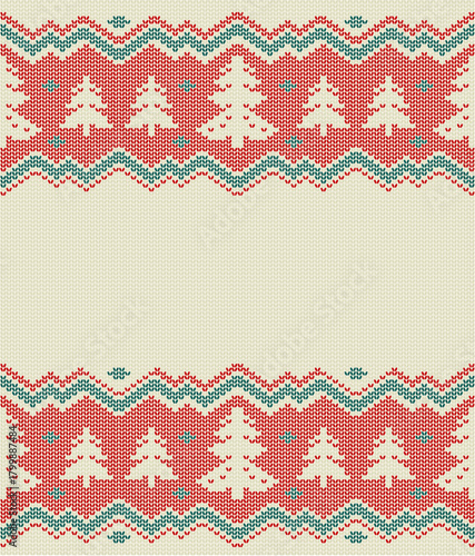 Christmas seamless pattern knitted sweater style background. Vector.