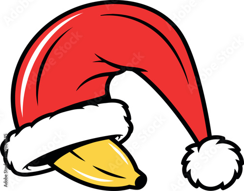 Illustration of banana wearing a santa hat isolated on white background for christmas time