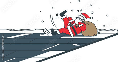 Illustration of santa claus falling on ice isolated on white background during christmas time