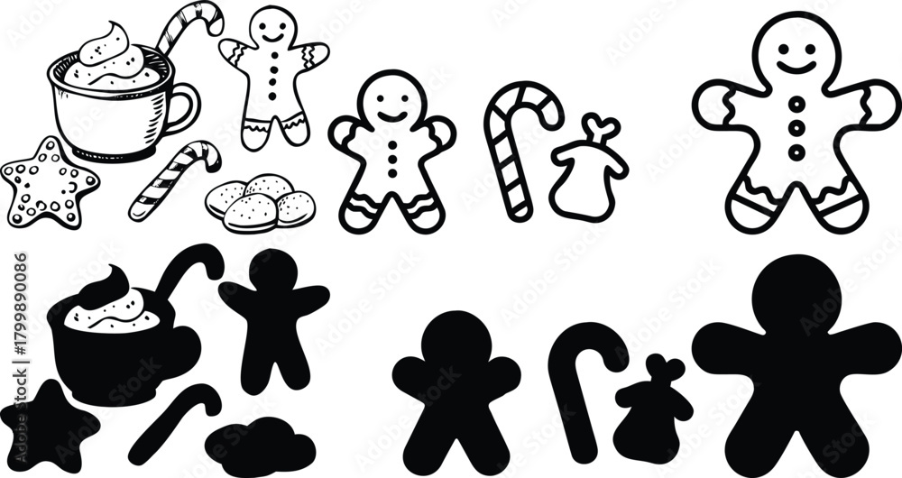Obraz premium A collection of vector icons and symbol set for web design with a cartoon style illustration of people and animal silhouette
