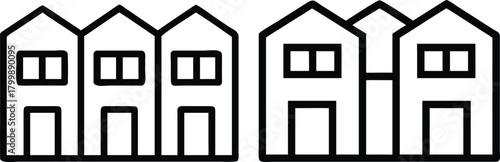 Black and white vector illustration of a residential house silhouette with a fence icon for real estate business design