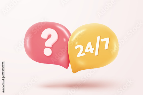 3d speech bubbles question mark icon sign or ask FAQ and QA answer solution information. Have a question, question answer sign or problem. 3d answer speech bubbles icon vector rendering illustration