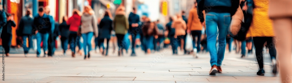 Fototapeta premium Blurred Crowd City Street, Pedestrian Traffic, movement , urban