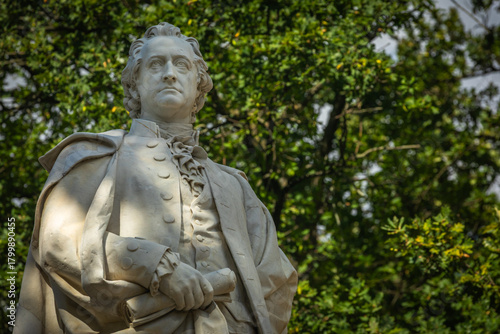 Marble Statue of Johann Wolfgang von Goethe, German Poet, Playwright, Statesman, Scientist, and Philosopher - Close-up with Copyspace