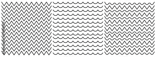 Abstract Wavy and Zigzag Line Pattern – Seamless Wave Texture, Wave Underlines,  Curved Borders and Minimal Outline Vector