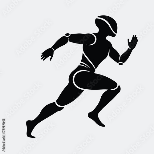 Silhouette robot runner athletic running humanoid artificial intelligence vector illustration