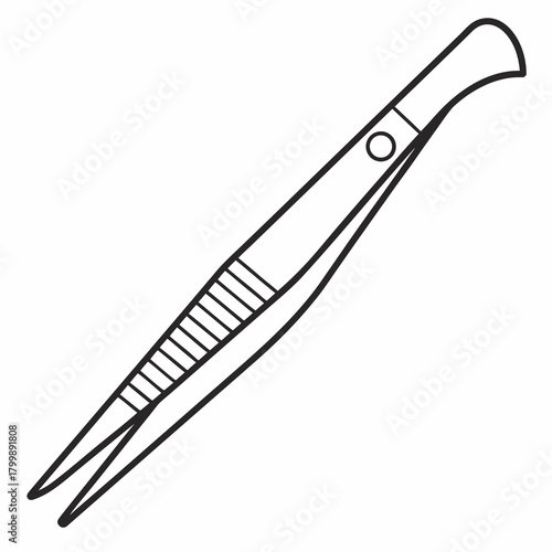 Simple black and white illustration of tweezers on a white background