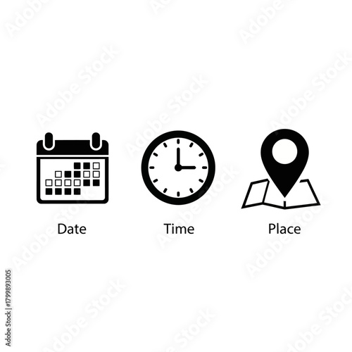 date time place event location planner icons set