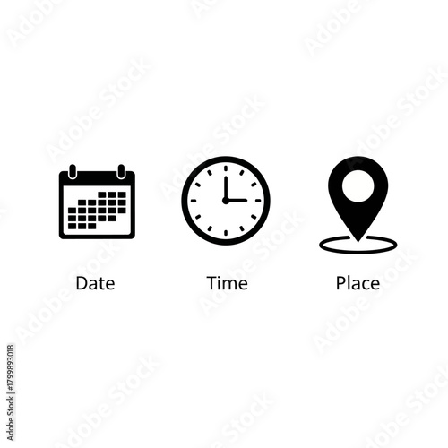 date time place icons event planning schedule
