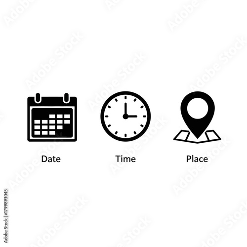 date time place event planning schedule icons