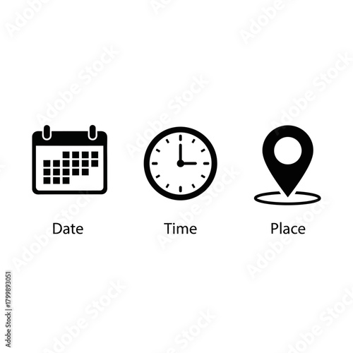 date time place icons event planning schedule location