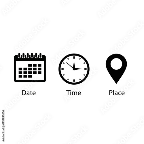 date time place information schedule planning icons