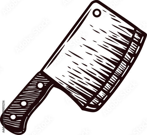 Hand drawn butcher cleaver isolated on white background vintage engraving kitchen utensil illustration