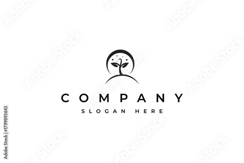 sprout seed logo decorated with crescent moon and stars in flat design style