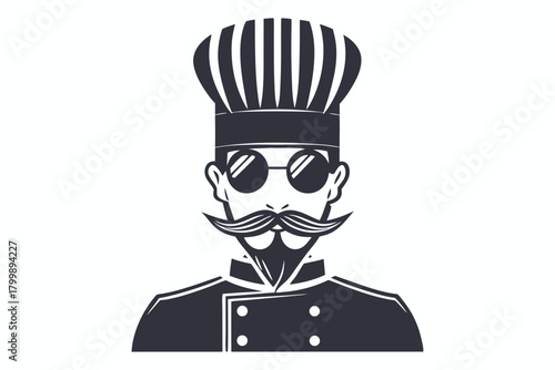 Stylish Chef with Sunglasses and Unique Moustache is Prepared to Create Culinary Magic
