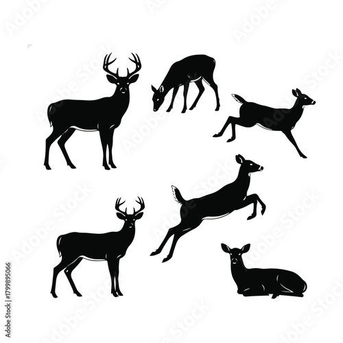 Deer icon set - silhouettes of deer vector icon set