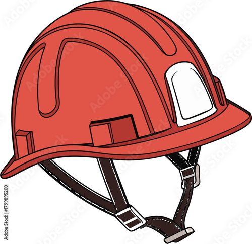 Red safety hard hat for construction and engineering, providing head protection for workers in high-risk job conditions.