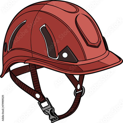 Construction site red safety hard hat, head protection gear for workers, ensuring safety and preventing injuries on-site.